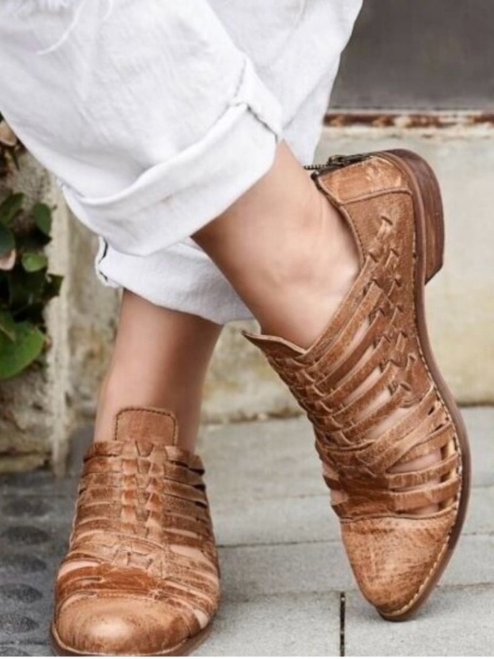Bed Stu Las Cruces Huarache Sandals Western Boho Distressed Leather Tan Brown